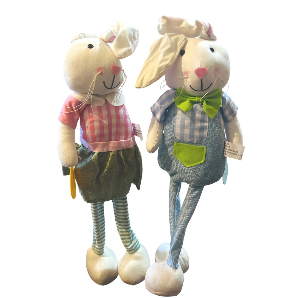 Easter Bunny Plush Shelf Sitter Set 2 Multicolor Excellent Farmhouse